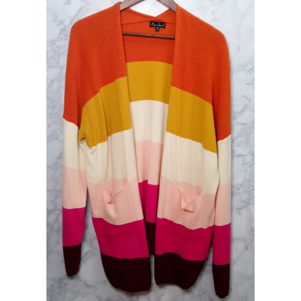 Racheal Bright Multicolor Block Stripped Long Knit Cardigan Sweater